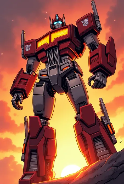 Transformer IDW art style, SUNSET TONE on body ,transform to ray