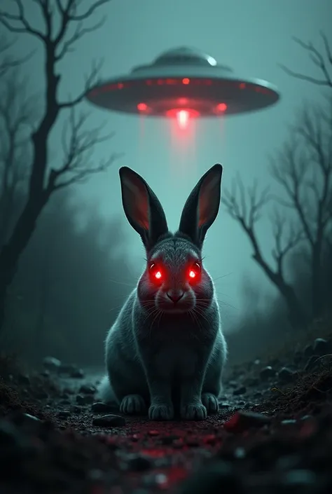 Horror place rabbit red eye ufo alien