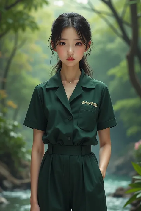 asian teen woman
straight face
straight full body
private uniform
nature theme