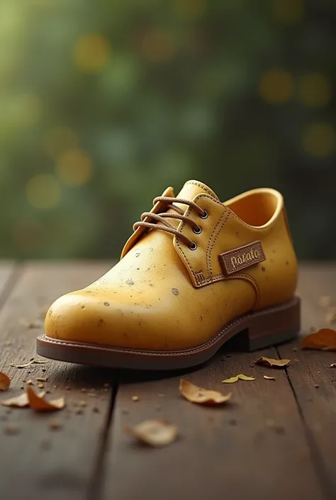 Make man Shoe from potato,  
little label text ("potato ") on shoe, background (bokeh)
Best picture,Verry detail,realistic,ultraHd