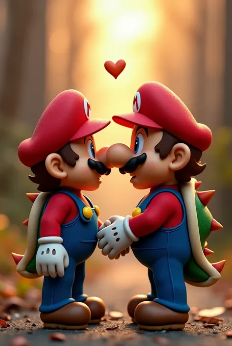 Generate me an image of Bowser and Mario kissing, microscopic size mario 