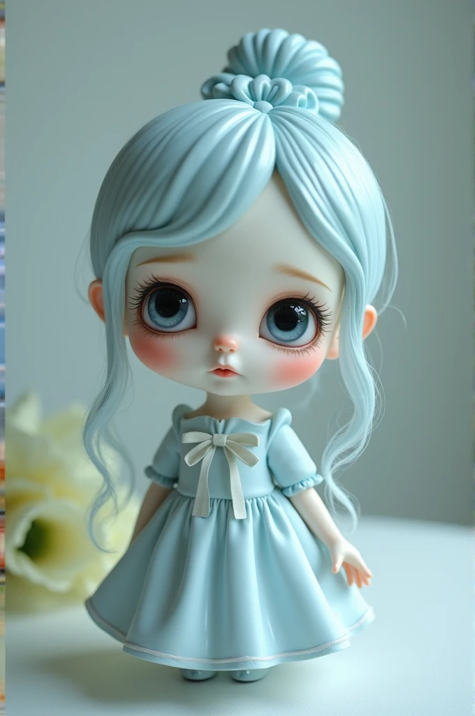 Cute little doll in pastel blue tones that represents the emotion of longing