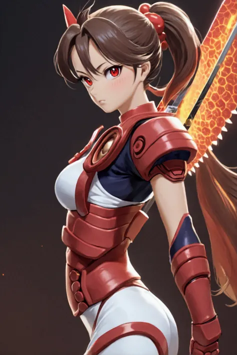 girl 1、highest quality、master piece、超A high resolution、Arad woman in futuristic suit with red mechanical wings and sword, Beautiful woman wearing red mechanical cyber armor, cyberpunk anime girl mecha, Anime robot and organic mixed together, mechanized red...