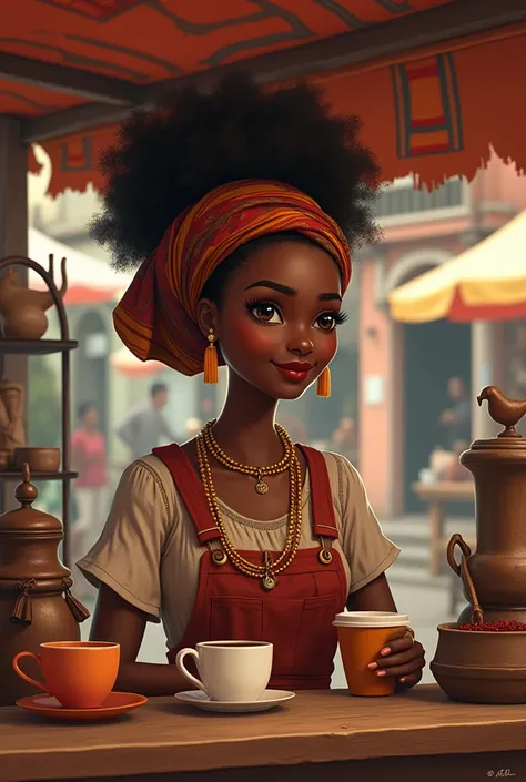 Une fille noire qui vend dans un kiosque africaine a café 