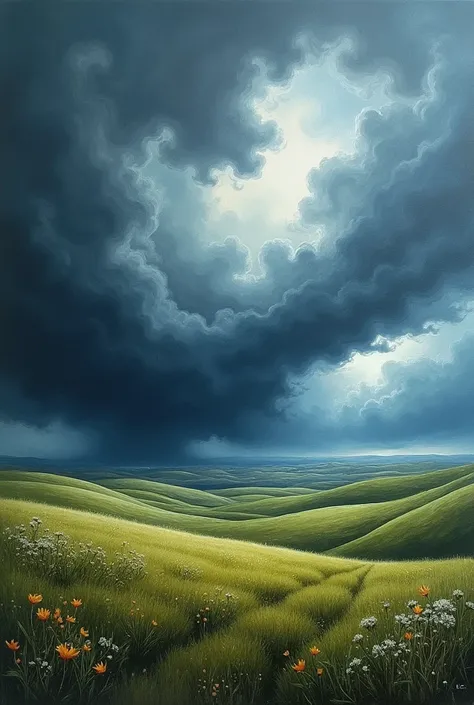 Storm with heavy air in fields arcylic painting 