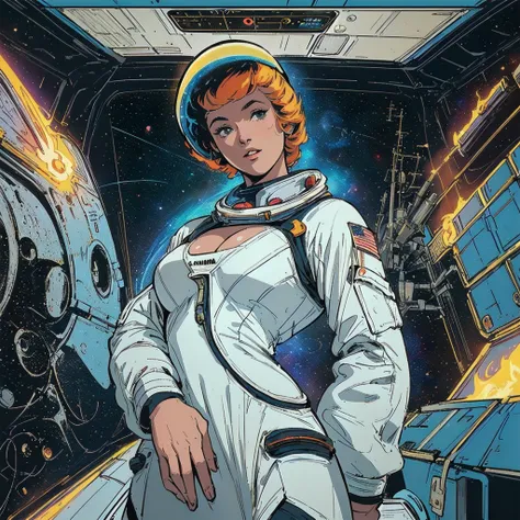 (((master piece,highest quality))),(((solo:1.2))),(((1girl:1.2))),(((retro vintage style))),((abstract)),(((((space thriller movie poster))))),((cleavage)),(((American comics))),galaxy,mechanic,astronotes,mid centry modern, galaxy lady,(((white flame)))