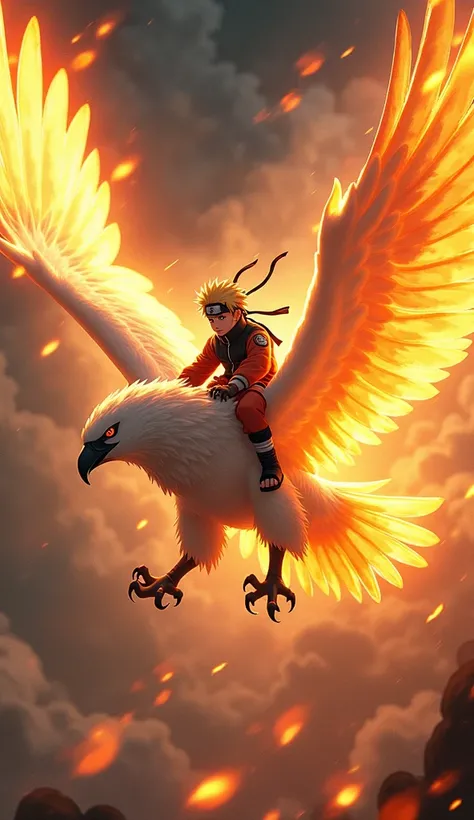 Naruto rode the monster&#39;s white hawk of fire