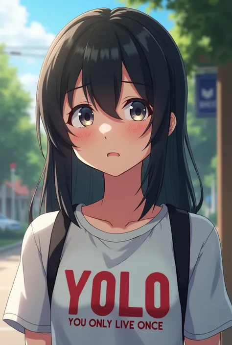 Uni girl without aim for future full of insecurities but live in a hope of better future ahead in moto YOLO with some background not anime but actual real person  