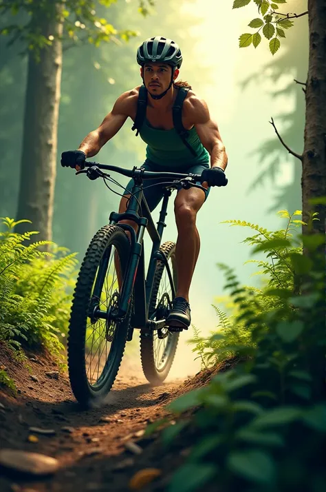 Riding mountain bicycle in forest
