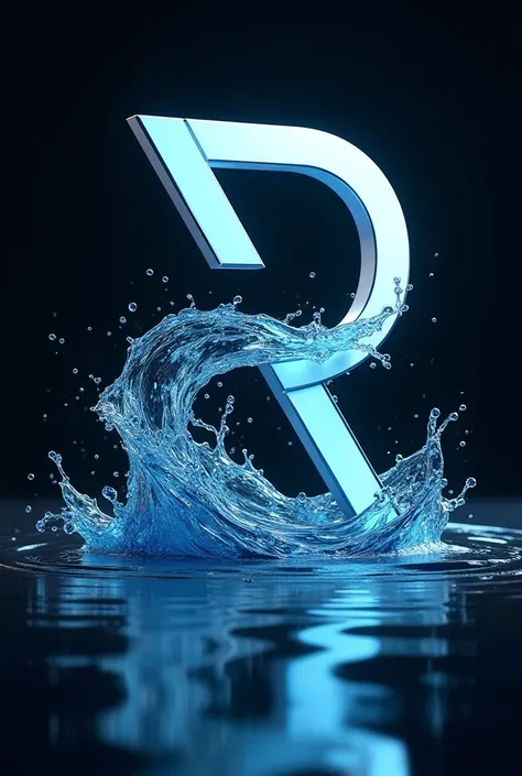 Letter R logo with water element, modern, artistic futuristic