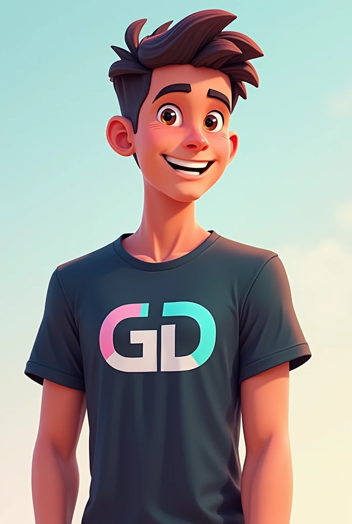 Generate a young man with a shirt with the gdscript logo 