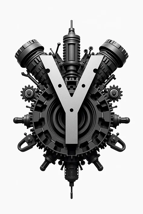 Generate a Beautiful Balck and white logo for Mechanical Fest Yantrika Without Any texts in logo but outside logo " Yantrika " and mechanical based use stuffs like engine spanner hammer and all use best model and 3D if possible and insert Yantrika inside m...