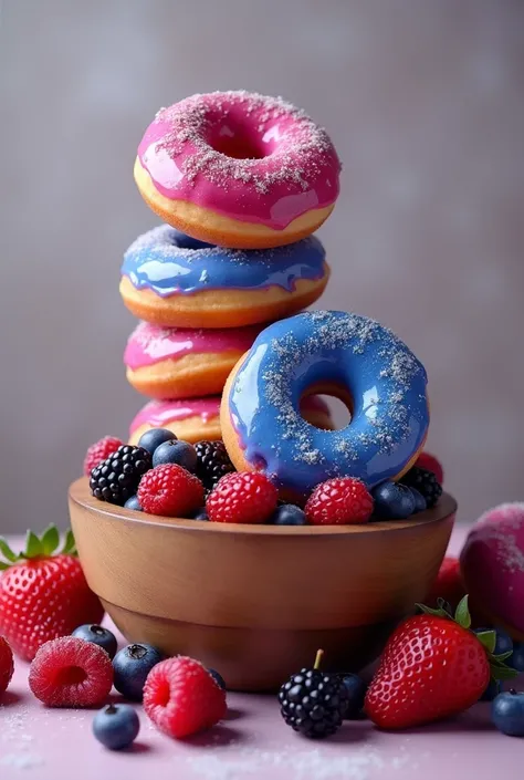 Mixs berry donuts are being poured into a bowl of fruit, digital painting highly detailed, 4 k food photography, 4k food photography, amazing food photography, 4k highly detailed digital art, highly detailed digital painting, digital art. highly detailed, ...