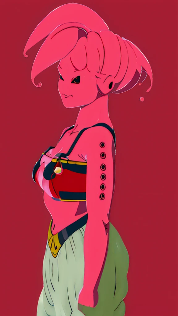 Fmajin,(pink skin:1.1),pink tentacle hair,smiling,(black sclera:1.2),red red eyes,tentacle hair,round ears,
baggypants,belt,black tube top,midriff,cleavage,bare shoulders,alien,M,shouler holes,
standing,no nose,
stars,space,milky way,
(insanely detailed, b...