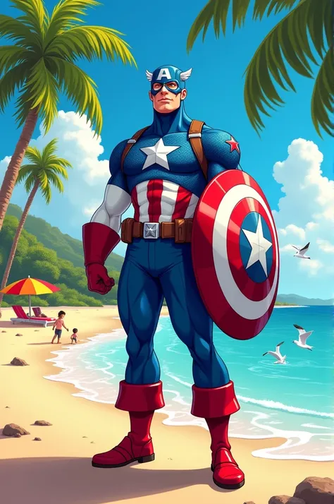 Captain America cartoon on the beach 