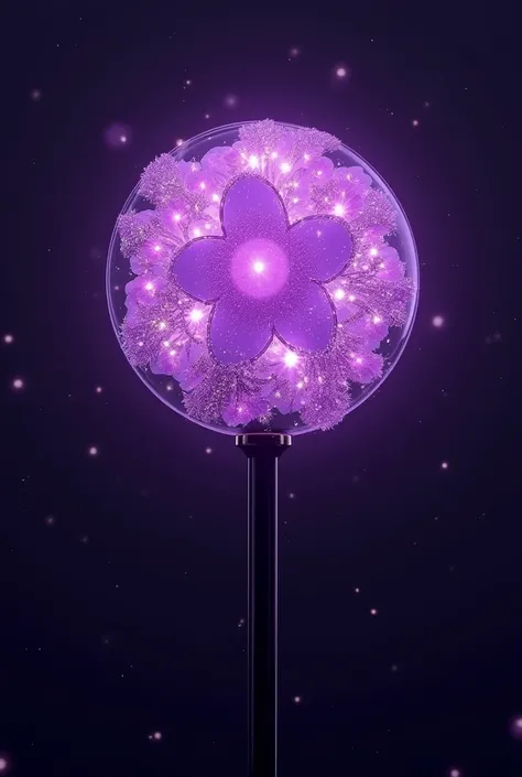 make a round kpop idol lightstick in purple mixed with black with star and flower decorations for more decorations