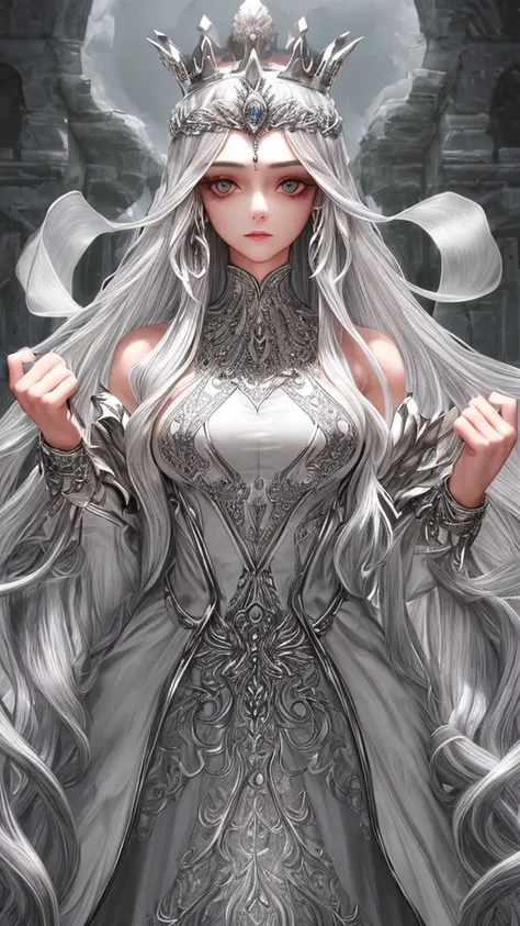 Silver long hair beauty goddess upper body gorgeous crown