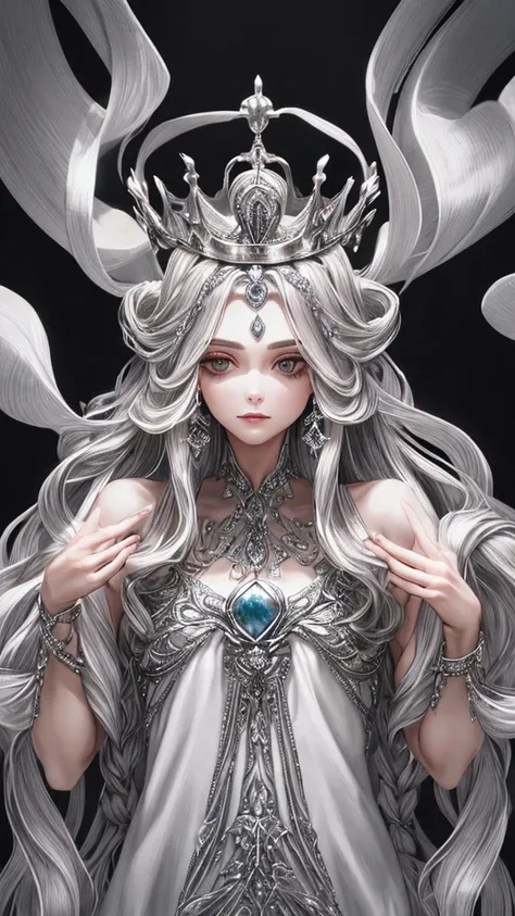 Silver long hair beauty goddess upper body gorgeous crown