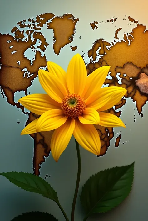 ELIANA WORLDWIDE name text  and ethiopian yellow flower with world map background 
