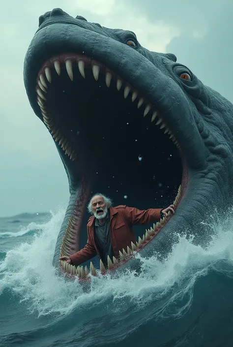 Whale is swallowing a poor old man