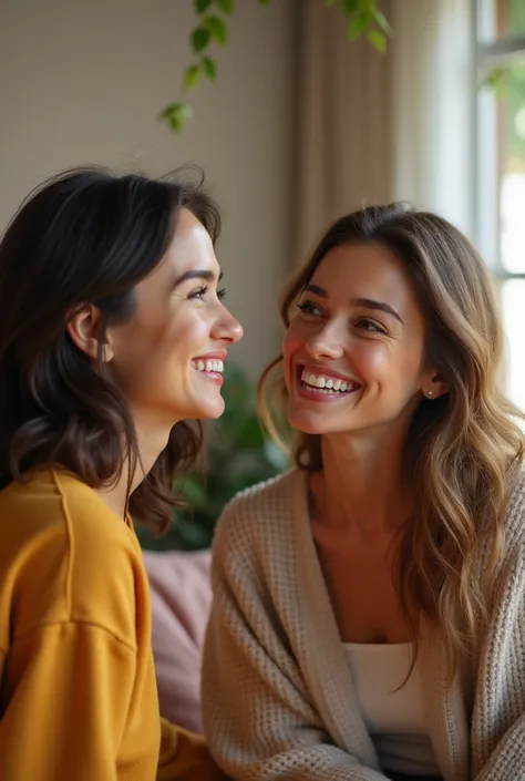 two cute women  talking to camera