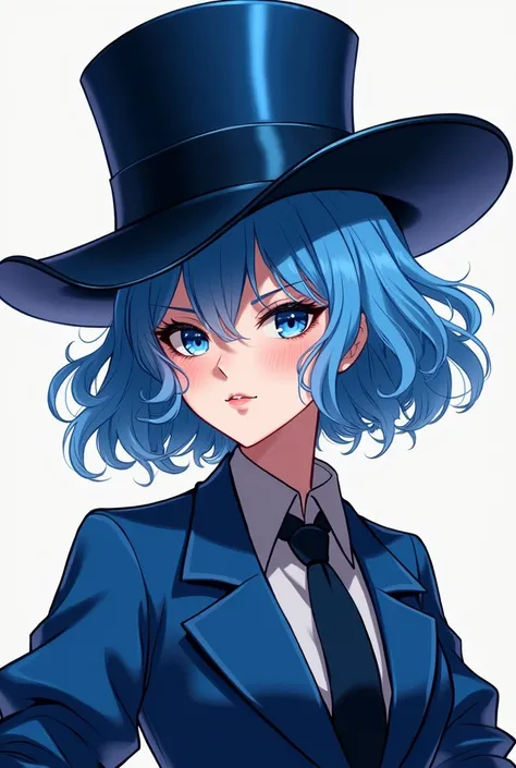 silk hat　Blue Hair　Diagonally backwards　woman