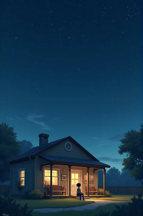 A home, a cycle, lot of stars in the sky, a boy sitting in sitout