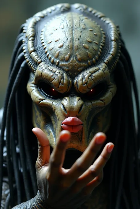 Predator (movies), Close-up, detail as in the photo, photo for instagram, blows a kiss to the camera, instagramart, predator vs alien 2026, photorealistic, top photo