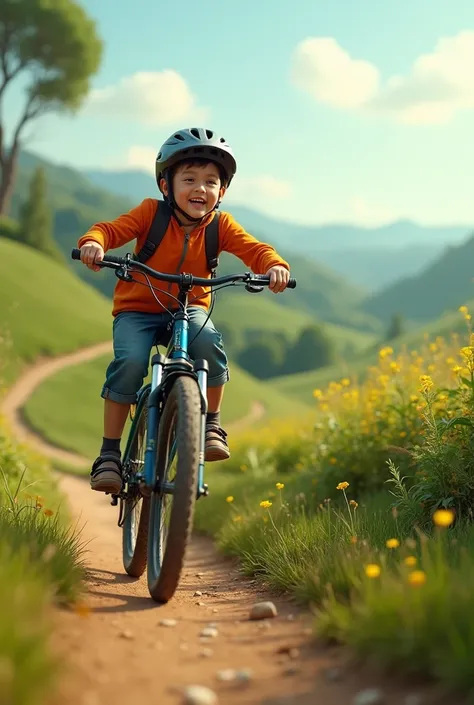 A vedio with boy with bike enjoying in Hills 