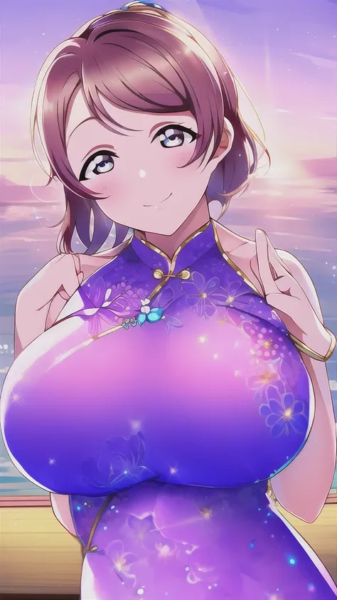 love live watanabe you、huge_chest, alone, china_dress, 星nullの_null, highest quality, detailed face, detailed eyes, high resoluti...