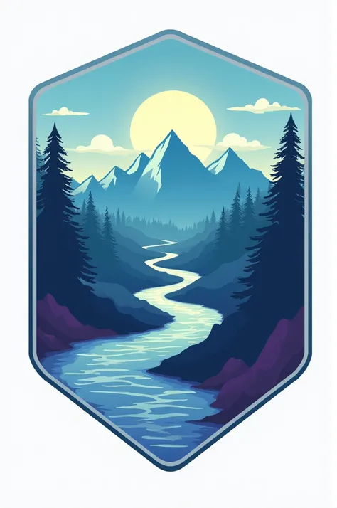 "A class emblem for Class 14, Grade 2027, with a color scheme of cool colors, featuring mountains and rivers"