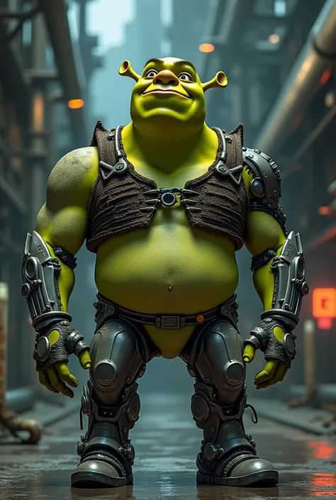 Shrek looking up meme but cyborg
