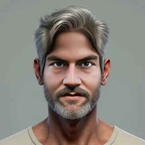 Picture in 3D. From two images, create one portrait male face.