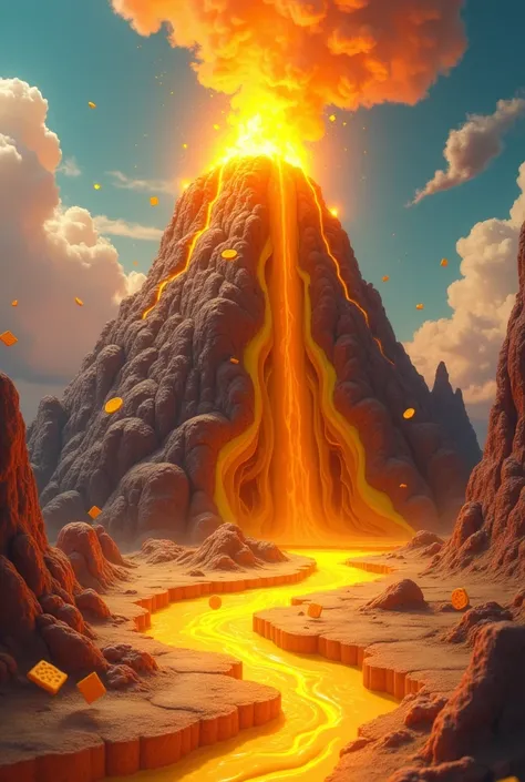 a mountain that spews cheesy lava