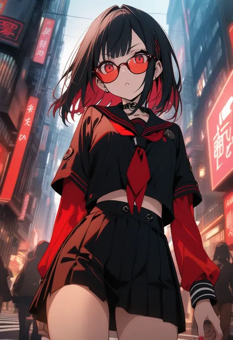 Goth　Sailor suit　Red Sunglasses　Red eyes　Ginza　Buildings