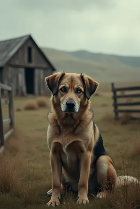 sad dog on the farm, something happened