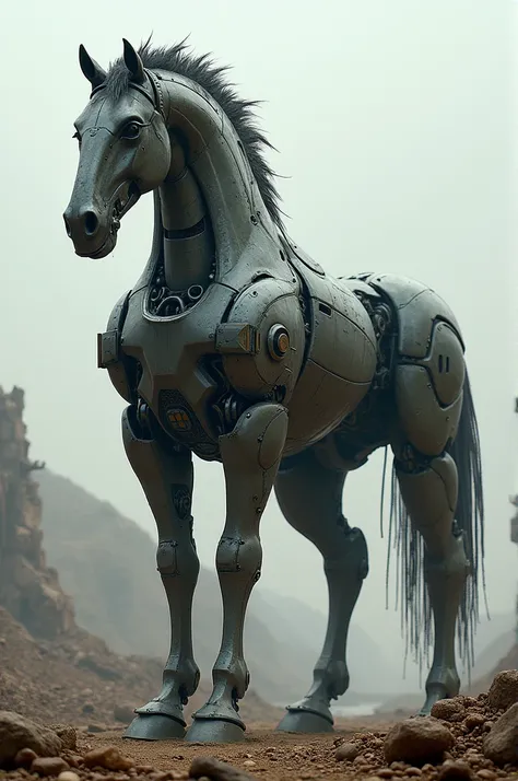 A horse in robotic war machine shape. 