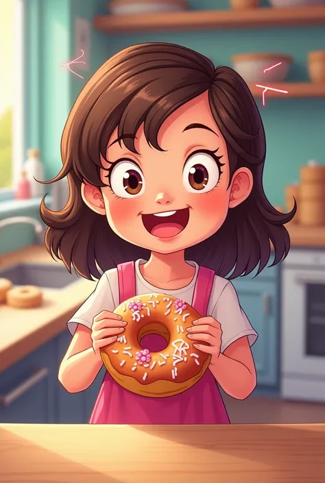 American cartoon of a girl holding a donut