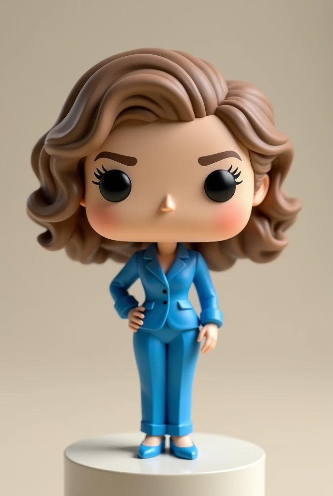 A white woman with curly hair as a funko councilwoman
