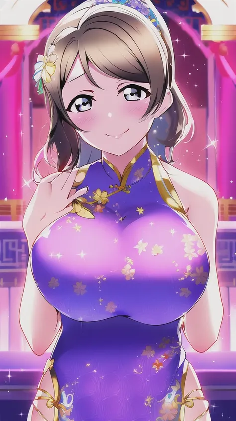 erotic、love live watanabe you、huge_chest, alone, china_dress, 星nullの_null, highest quality, detailed face, detailed eyes, high r...