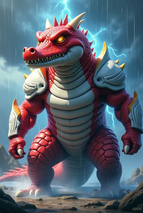 Storm Crocodile D20 anime version anime with red skin white armor 