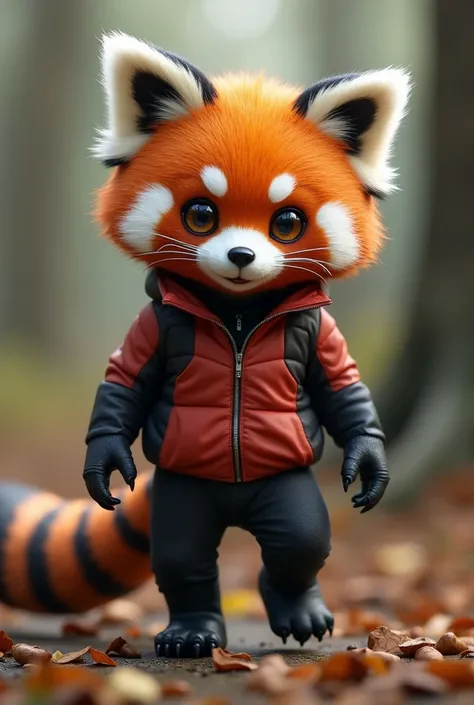 He would have a slimmer and more agile body, covered in a reddish-orange coat characteristic of red pandas, with white spots around the eyes and pointed black ears. Your paws would be thin, but stronger, com garras afiadas, more adapted for fast climbs. A ...