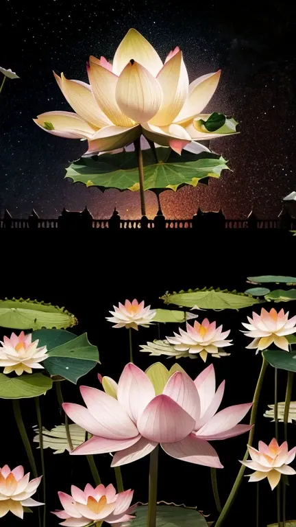  ( Surrealism ) a Surreal scene involving (Lotus flowers:1.5), Lotus world. A world made of Lotus. Lotus are everywhere, involving Lotus pond, non euclidean Lotus geometry, an abstract scene , Castle covered in Lotus, bound in Lotus. Lotus sword, Surreal L...