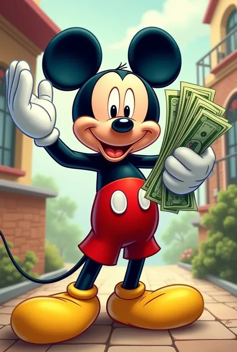 Mickey mouse showing off money
