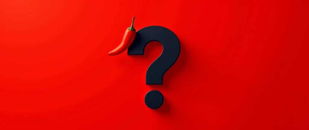 create a web banner for websites with a red background and a thin black question mark in the center, and a small chili pepper in the upper left corner
