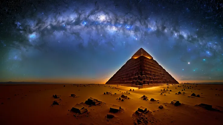 an ancient pyramid floating in an infinite universe. the stars on the pyramid are sparse. masterpiece, sharp, ultra detailed, 8k...