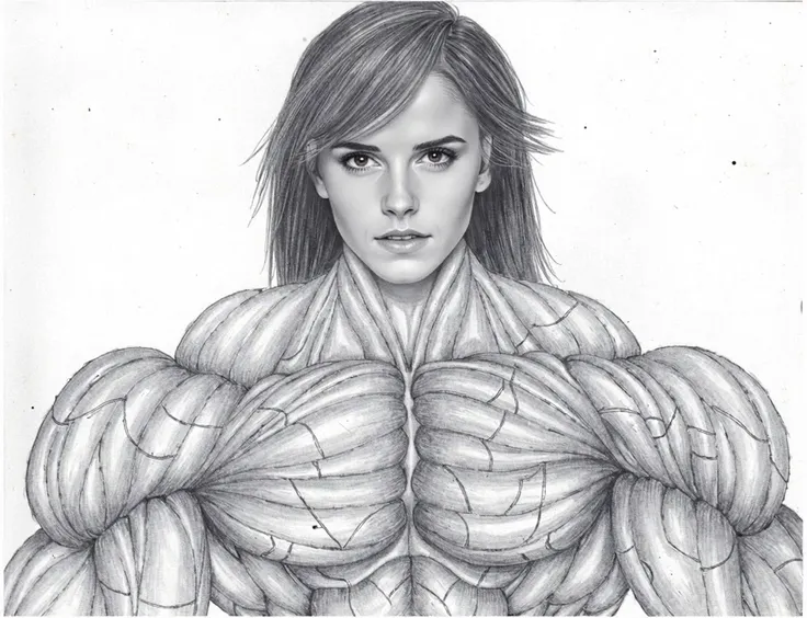 gorgeous young bodybuilder girl with the face of a young Emma Watson, in peak conditioning, flexing her huge ripped muscles, she weighs 260 lbs and has a body fat percentage of 1%, extremely shredded, insanely muscular, powerful ripped pecs, pectorals, rip...