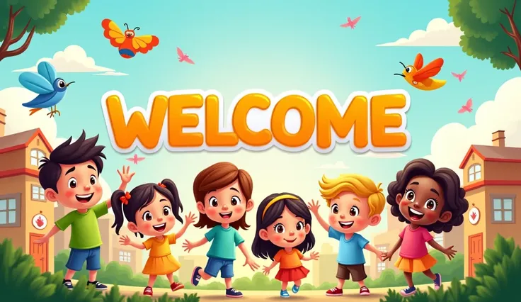 create a wonderful Image for kids educational channel 

Using cartoon kids and highlight the word 

Welcome 