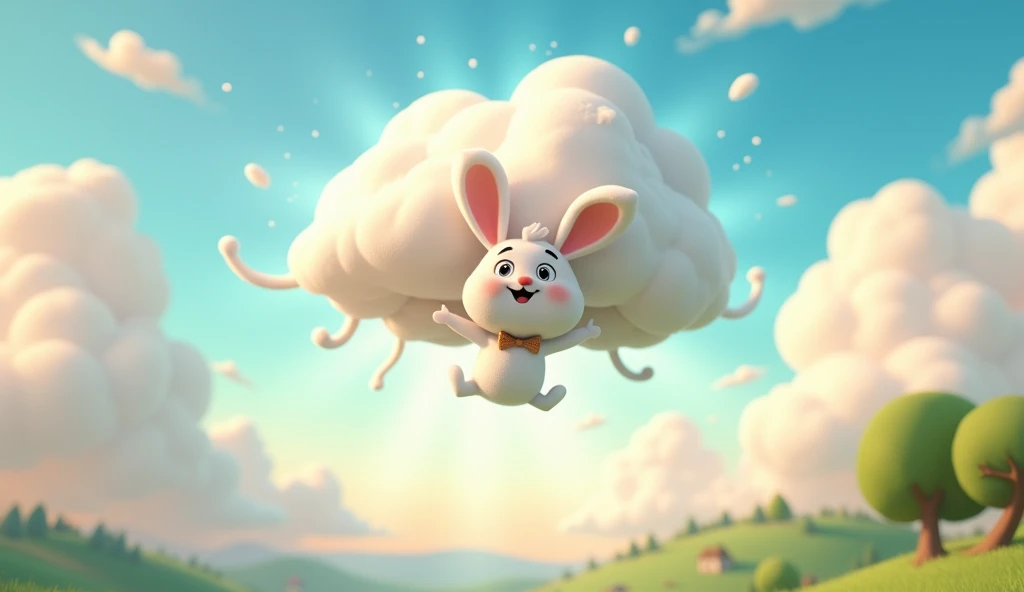  Benny the White rabbit  .He floats up, up, and gets stuck in a cloud! 3d cartoon