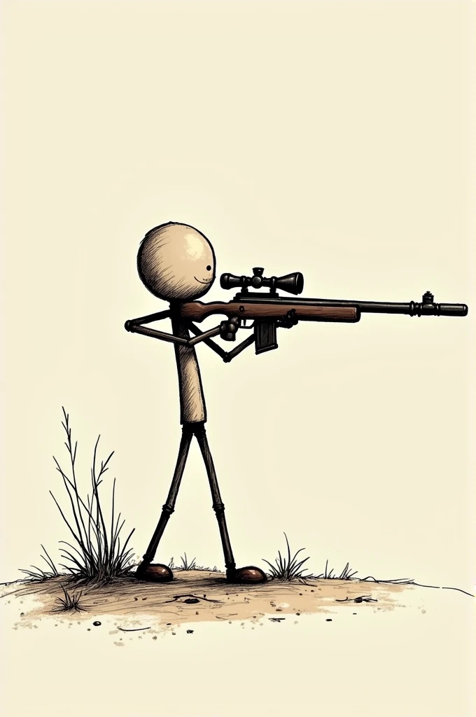 Cartoon stick man have a sniper  to shoot like notebook  drawing